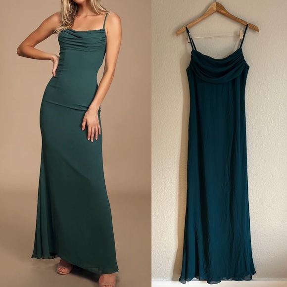 Captivated Emerald Green Cowl Neck Maxi Dress - Picture 1 of 12